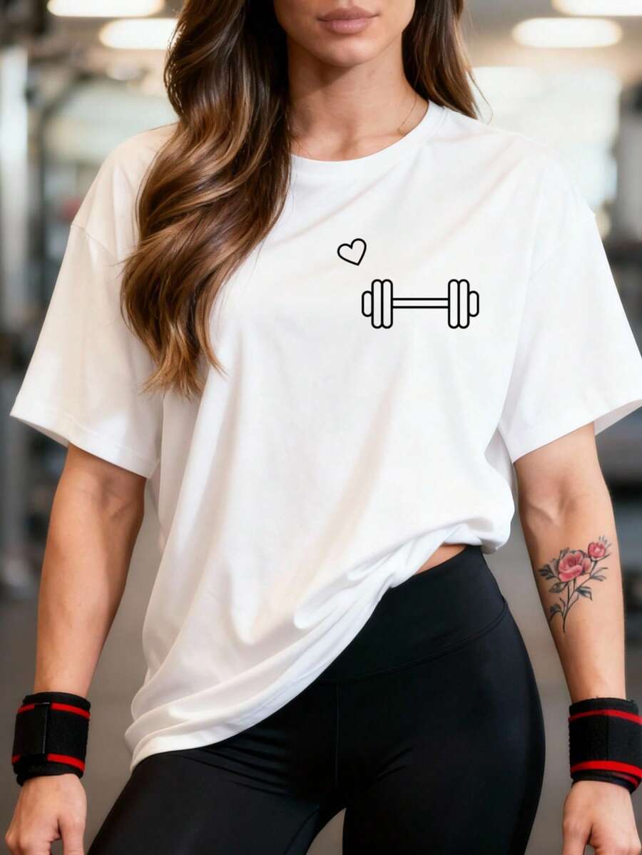 Women's 100% Cotton T-Shirt/Blouse, Oversized, For Training, Walking, Crossfit, Gym, Weightlifting, Fitness, Cardio, Comfortable, Lightweight, And Refreshing Fabric - 白色 - 查看 1