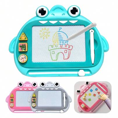 1pc Shark Doodle Drawing Board, Includes Magnetic Drawing Board, Brushes And Animal Stamps, Cartoon Educational Toy For Children, Stamp Painting Board, Suitable For Children's Home Play, Festivals, School Activities, Supports Multi-Person Doodle Competition, Ideal As Children's Birthday Gift, Kindergarten Activity Prop