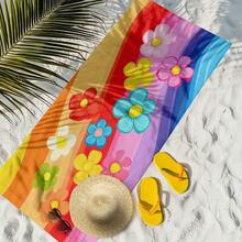 1 pieza Toalla de playa con estampado floral y de rayas, toalla de baño grande de alta calidad, toalla de microfibra gruesa, toalla de playa de verano, esterilla de hierba, esterilla de yoga, adecuada para piscina, camping, viaje, chal de toalla de playa, toalla de baño de playa, chal grande, toalla de baño grande estampada digitalmente - A - Ver 2