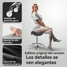 Silla Multifuncional para Uso Profesional en Salud y Belleza – Asiento Saddle Cómodo, Giro 360°, Altura Regulable y Tapizado en Cuero Sintético Fácil de Desinfectar Taburete Profesional para Salones de Belleza y Clínicas Médicas – Diseño Minimalista, Fácil de Limpiar, Altura Personalizable y Excelente Estabilidad en Superficies Lisas - Negro - Ver 4