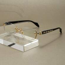 1pc Gold Eagle Frameless Glasses, Lightweight Business Style, Flattering Face Shape, Suitable For Office And Commute, Men's Blue Light Glasses - Gold - View 3