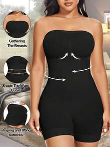 Women's Shapewear Rompers Strapless Bodysuit Shaper Jumpsuits Suitable For Outdoor Wear Body Shaper Bodysuit With Tummy Control, Butt Lifter, Chest Wrap,Plus Size, - Black - View 3