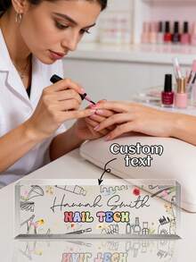 1pc Customized Nail Technician Desk Name Plate, Nail Artist Gift, Nail Salon Decor Name Tag, Nail Technician Present, Nail Polish Desk Plate Office Desk Desk Office Supplies Office Decor - Multicolor - View 8