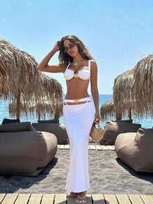 Conjunto de 3 piezas Bikini de estilo europeo sexy para mujer, verano - Blanco - Ver 4