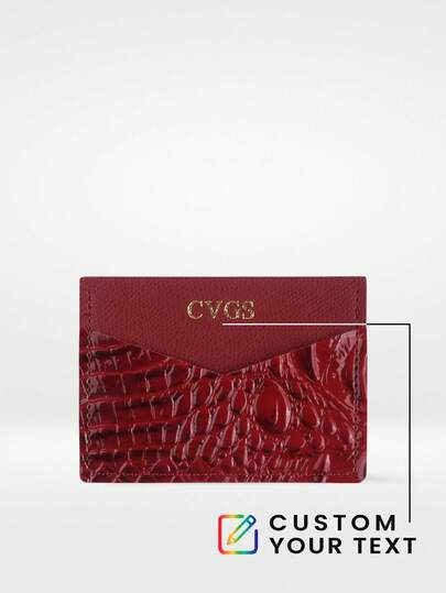 1 pieza Tarjetero de piel de caimán sintética personalizado con iniciales, billetera delgada con textura de caimán, regalo de lujo para hombres o mujeres, billetera mini, billetera pequeña, esencial de playa, bolso de playa, bolso vintage