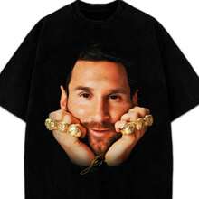 Lionels Messis 8 Ballon D'Or Gold Rings Greatest Of All Time GOAT T-Shirt - Black - View 1