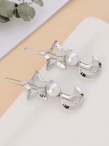 قطعتان من مشابك الشعر المزينة بالنجوم والقمر المصنوعة من خرز اصطناعي، أنيقة وجميلة لتصفيف الشعر، من سبيكة الزنك ذات نمط هندسي، مشابك شعر، مشابك رأس - متعدد الألوان - مشاهدة 6