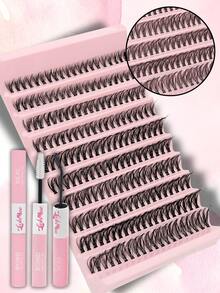 200pcs/400pcs 30D Cluster Lashes, 0.31-0.63inch Wispy Individual Lashes, Natural Look Lashes, D Curl Fluffy Cluster Lashes, DIY Eyelash Extension Kit, Includes Lash Glue, Tweezers & Brush, Perfect For Halloween, Christmas, Weddings, Parties, And Special Occasions, Eye Lash Clusters, Individual Eyelashes, Lashes, Fake Lashes - Pink - View 9