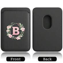 超薄磁吸钱包皮革 Magsafe 卡包磁吸手机套内置磁铁设计手机信用卡夹兼容苹果 16/15 Pro Max 安卓 A-Z 花环图案 - 黑色 - 查看 35