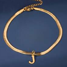 1件时尚简约18K镀金不锈钢26字母吊坠脚链，搭配蛇骨链，适合女性日常佩戴 - 金色 - 查看 28