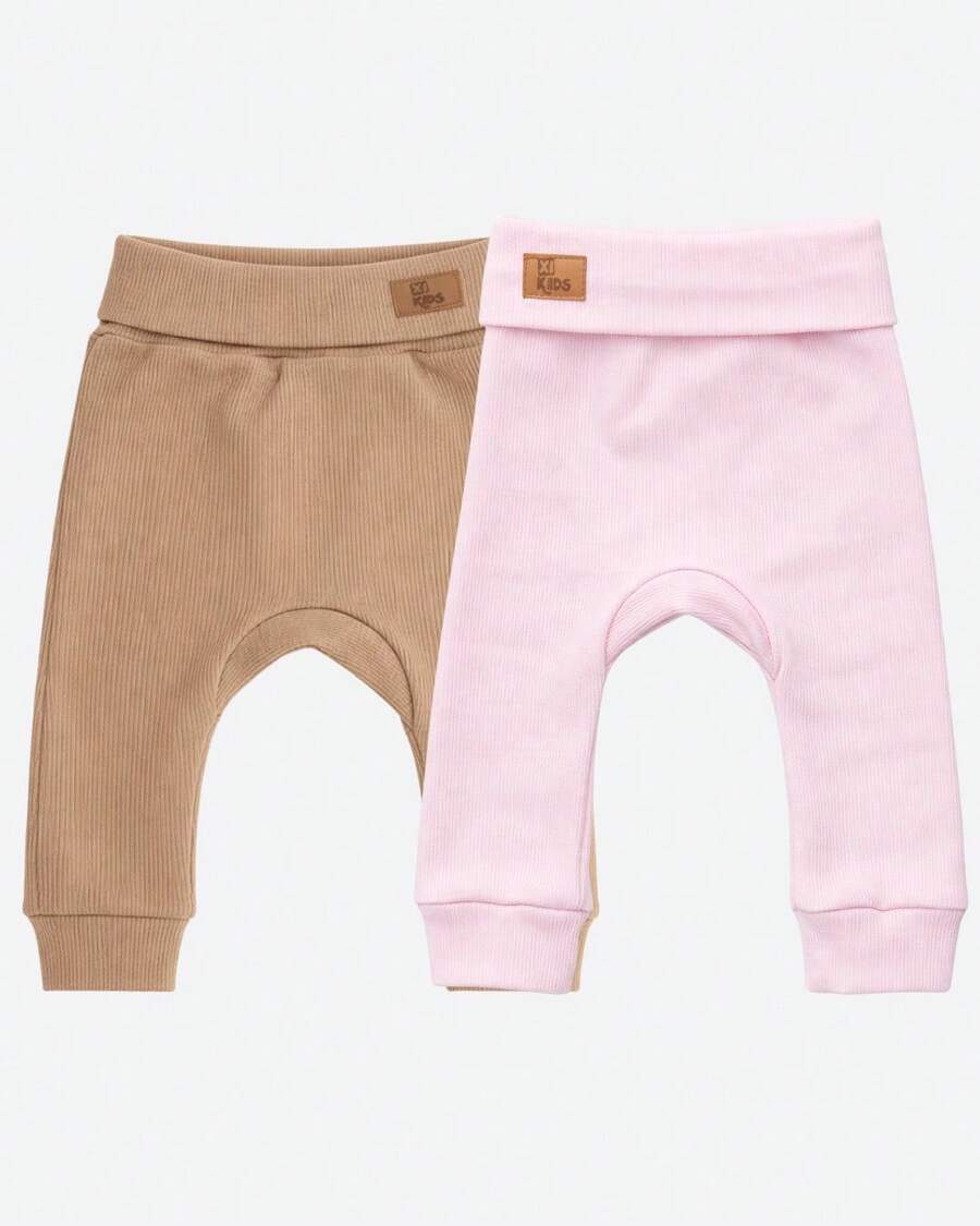 Set Of 2 Baby Culotte Pants - Without Waistband - 卡其色/粉紅色 - 查看 1