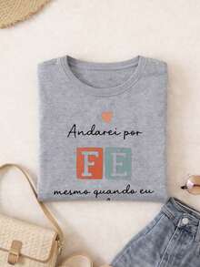 Women's Gospel Faith T-Shirt 100% Cotton – "I Will Walk By Faith" Christian Verse, Casual Evangelical Fashion - 灰色 - 查看 2