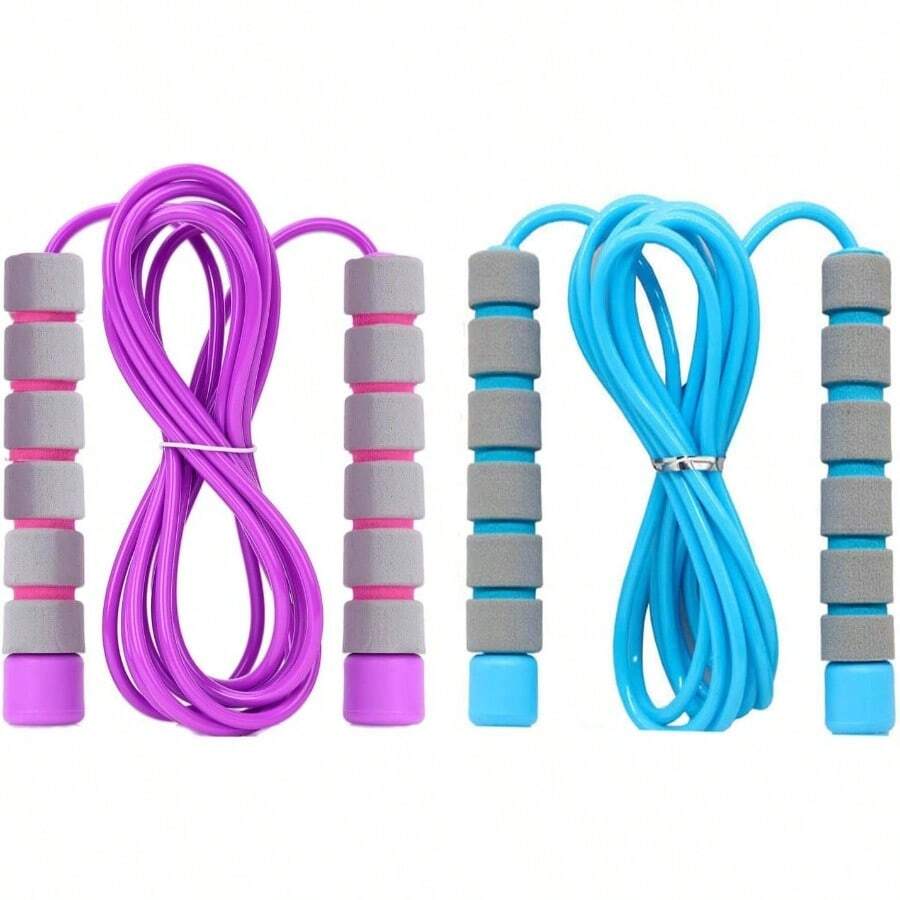 Adjustable Soft Skipping Rope With Skin - Friendly Foam Handles, Students And Adults, Fitness Jump Rope Outdoor, Party Favor, Exercise Activity - Blue+Purple - View 1