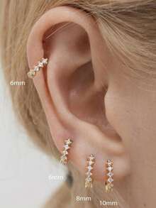 EleRunis 1 件 925 纯银低过敏性经典立方氧化锆 6/8/10 毫米耳环，18K 镀金迷你耳骨耳环，适合女性佩戴，可用于婚礼、派对、订婚、周年纪念、情人节等场合。 - 金色 - 查看 2