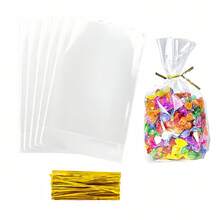 20/50个装透明塑料礼品袋，配金色扎带，适用于派对礼物、生日、婚礼及其他场合。 - 無色 - 查看 6