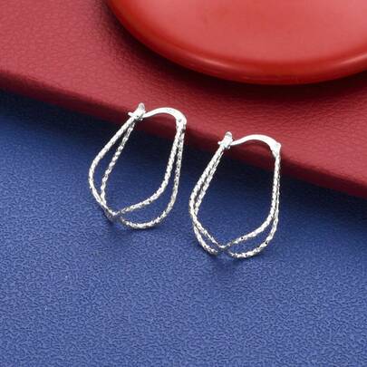 925 Sterling Silver Plated 27mm Delicate Cross Geometric Earrings For Women, Fashionable Party Glamour Wedding Accessories Jewelry