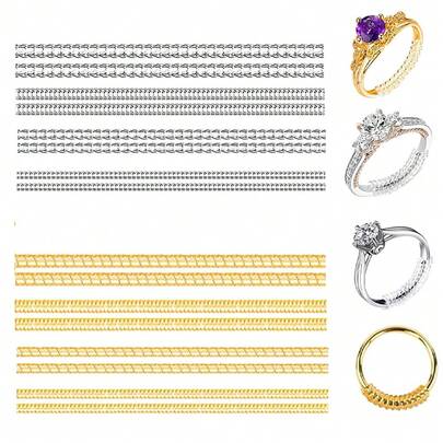 4pcs/8pcs/12pcs/16pcs ABS Adjustable Ring Sizer, Transparent Yellow Wrapped Wire, Modern Gold Tone Adjustable Ring Sizer Tool, Suitable For Loose Rings, Wedding Rings, Engagement Rings