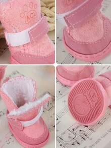 4pcs/Set Thick Faux Fur Pet Snow Boots, Suitable For Small-Medium Pets Indoor & Outdoor Wear, Fashionable & Warm - Multicolor - View 5