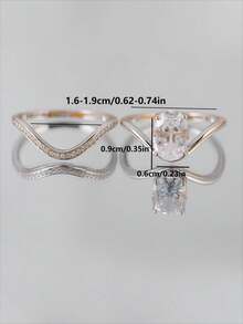 两枚S925纯银2.5克拉椭圆形莫桑石波浪形叠戴戒指，新娘结婚订婚戒指套装，求婚、结婚、周年纪念、情人节礼物的理想之选 - 彩色 - 查看 4