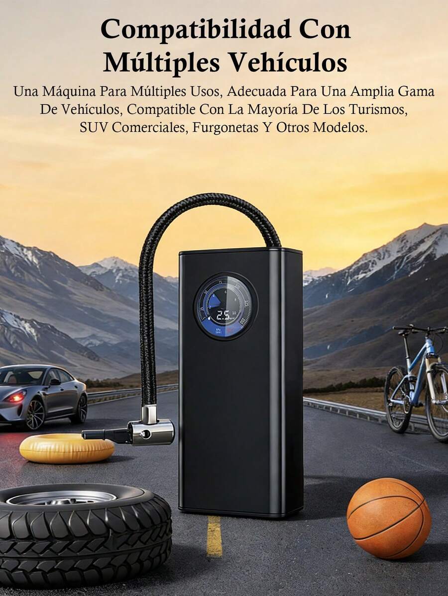60w Bomba de inflación Multifunción Portable Jump Starter - Booster de energía de emergencia de la batería del coche de 7.4V, cargador del coche y arranque de la batería del vehículo