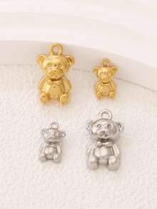 3 pièces Pendentifs d'ours mignons en acier inoxydable, plaqués or 18 carats, résistants à l'eau, accessoires pour la création de bijoux DIY - pendentif - Voir 4