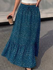 Women Floral Boho Elastic High Waist Flowy Tiered A-Line Maxi Skirt Spring Summer Holiday Beach Vacation Long Skirts With Pockets - 藍色 - 查看 4