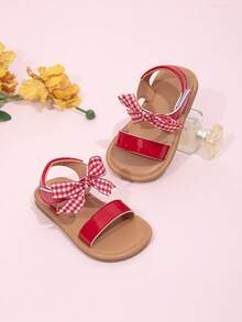 夏季新款女童/婴儿可爱蝴蝶结沙滩平底凉鞋 - 紅色 - 查看 2
