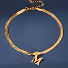 1件时尚简约18K镀金不锈钢26字母吊坠脚链，搭配蛇骨链，适合女性日常佩戴 - 金色 - 查看 11