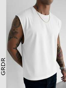 GRDR Men's Solid Color Sleeveless Vest, Suitable For Sports And Casual Wear In Summer - White - View 4
