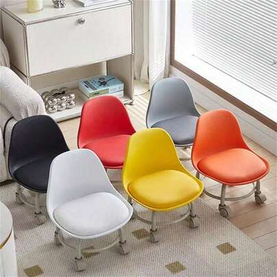 Swivel Caster Footstool, Multifunctional Slouchy Wheeled Stool With Backrest For Home, Living Room