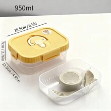 双层透明塑料便当盒，带酱料碟和餐具，密封防漏，可盛放水果沙拉等食物，可重复使用，适合学生和成人用于学校、办公室、旅行、露营、野餐和返校等场合。 - 彩色 - 查看 13