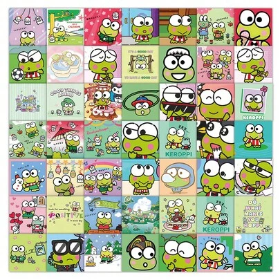 SANRIO 59 pièces Autocollants mignons  - Adorables décalcomanies de grenouilles aux grands yeux pour journaux et coques de téléphone
