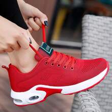 2026 New Style Women's Casual Sports Shoes Solid Color Lace-Up Slip-On Wear-Resistant Eva Insole Women's Tennis Shoes Indoor Exercise Outdoor Hiking. - 紅色 - 查看 3