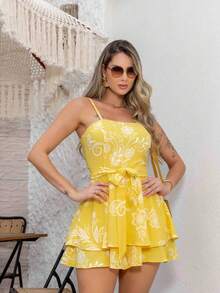 Basic Printed Romper With Padded Cups Duna Premium Sizes P, M, G, And GG - Tropical Yellow - View 1