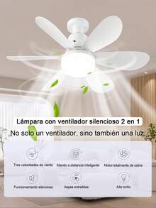 1 pieza Ventilador de techo de 17,32 pulgadas y 60W con control remoto Ventilador de techo inteligente y silencioso con base E27/26 y luz LED para dormitorio y sala de estar - SU520 - Ver 3