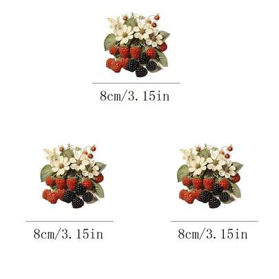 1pc/2pcs/3pcs Red & Black Raspberry Heat Transfer Patches, Floral Plant Pattern Hot Press Applique, DIY Clothing Accessories, Suitable For Dresses, Aprons, Bags, Home Textiles