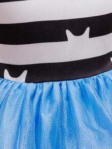 Princess Tutu Skirt Cat Stripe Print Girls Costume Set, Includes Headpiece, Suitable For Children's Halloween, Christmas, Carnival, Birthday Party Dress Up - Blue - View 6
