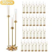 30pcs 3 Arm Gold Candelabra, 33.8inch Metal Candle Holder Centerpieces With Acrylic Lampshade For Wedding Table Centerpiece, Birthday Party, Anniversary Events Home Decor,Mother's Day Party Supplies(Not Include LED Candle) - Chân nến bằng kim loại mạ vàng - Xem 1