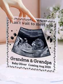 1pc Customized Ultrasonic Photo Acrylic Square Plaque, Personalized Text Pregnant Woman Announces Pregnancy Particle Painting, Given To Grandparents, Looking Forward To Seeing Your Grandparents' Ultrasonic Photo Plaque, Gift To New Grandparents, Acrylic Plaque, Personalized Gift - Multicolor - View 5