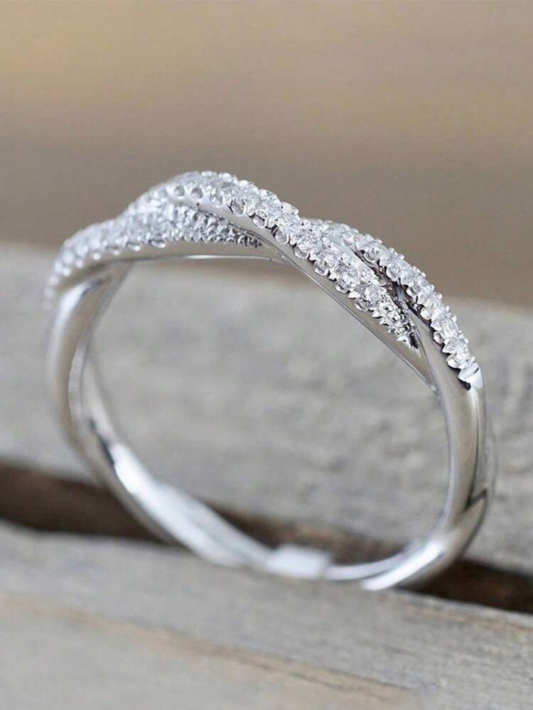 1pc Cubic Zirconia Ring, Fashion Accessory For Teenage Girls, Suitable As Birthday Gift, Party Decoration Or Daily Wear - Silver - View 5