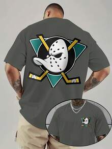 Men's Vintage Hockey Duck Logo T-Shirt - Retro Ice Hockey Design With Duck Emblem & Lettering, Short Sleeve Casual Tee For Sports Fans, Machine Washable Gift Apparel For Hockey Enthusiasts - màu đen - Xem 10