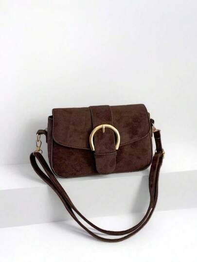 Women's Flap Small Handbag, Fashionable Metal Buckle Decor Square Bag, Shoulder Crossbody Bag