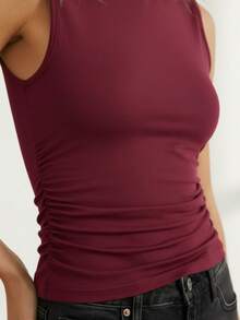 3-Piece Sleeveless Pleated Blouse Set - 黑色/白色/酒紅色 - 查看 6