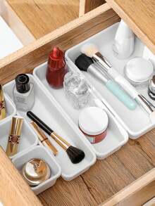 8pcs/Set Plastic Drawer Organizer Boxes With Dividers, Modular Storage Containers For Office Desk, Kitchen, Bathroom & Makeup, Adjustable Compartment Organizer System For Home Organization - White - View 7