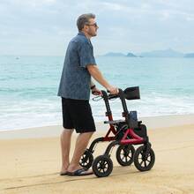 WALK MATE Walkers For Seniors, Rollator Walker With Seat, 12" Big Rubber Wheels All Terrain Rollator Walker With Backrest, Built-In Cable, Cup Holder, Foldable And Height Adjustment For Seniors, Red - View 9