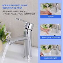 Torneira Misturador Banheiro Prata Aço Inoxidável 304 Monocomando Quente E Fria Para Bancada Com Cartucho Cerâmico Anti Gotejamento Winda - prata - Visão 7