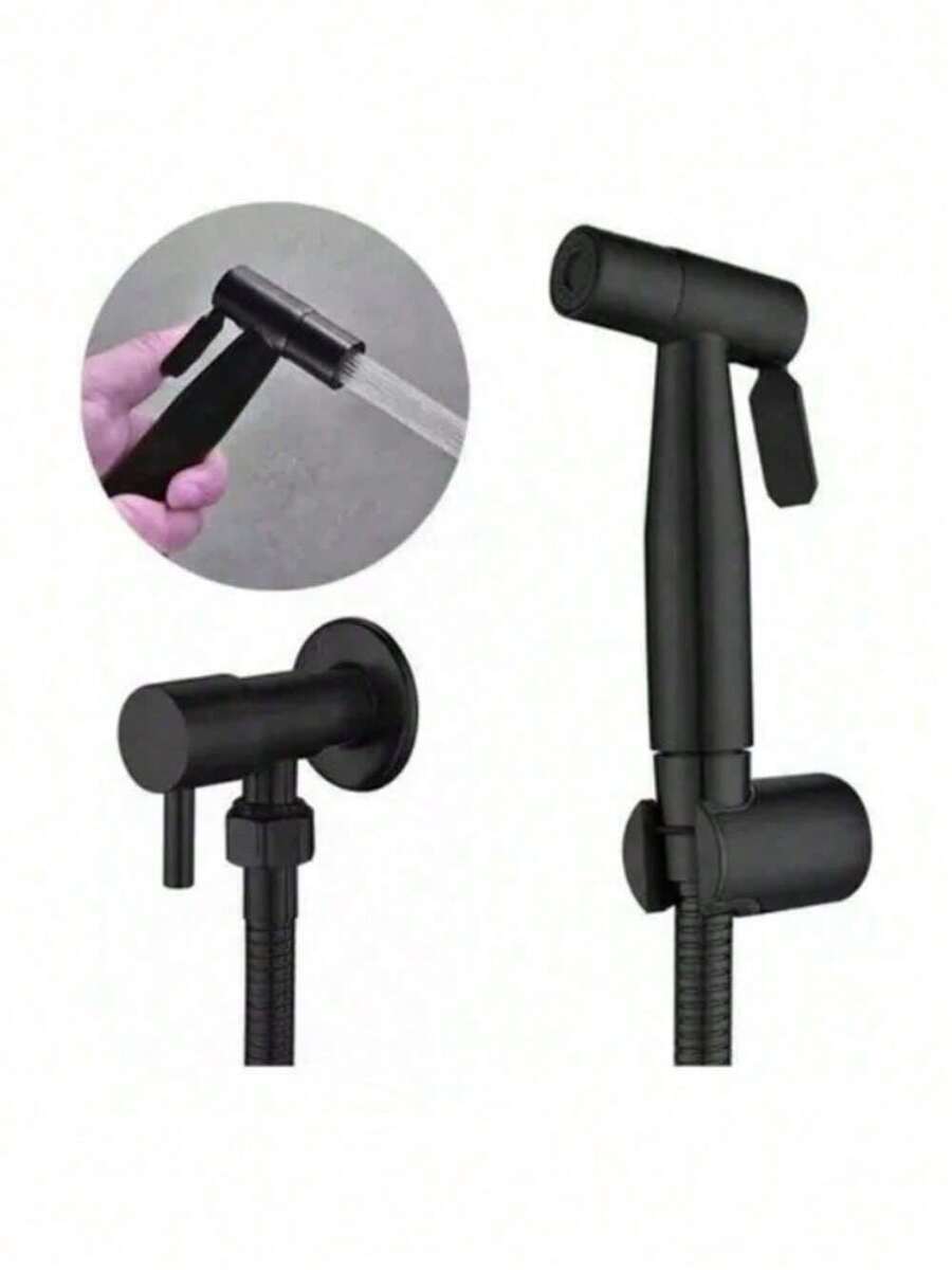 Ducha Higiênica 1/4 Volta Banheiro Luxo Gatilho Aço Inoxidável Acabamento Fosco Cor Preta Dorofox - preto - Visão 1