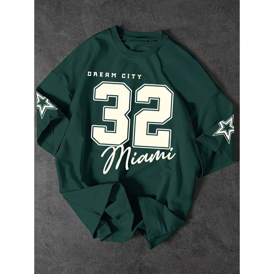 T-Shirt 32 Miami Shirt Blouse Unisex Men's Women's 100% Cotton Top Premium Streetwear New Release Immediate Shipping Various Colors!! - 軍綠色 - 查看 1