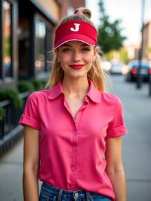 1pc A-Z Letter Open-Top Sun Visor Baseball Cap, Outdoor Sun Protection Sports Use,Summer,Beach,Hat,Holiday,Travel - Red - View 4