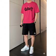 Los Angeles Casual Streetwear Set, 100% Cotton - 玫紅色 - 查看 2
